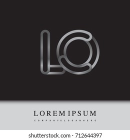 initial logo letter LO, linked outline silver colored, rounded logotype