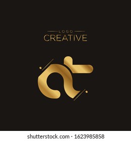 Initial logo letter AT lowercase linked sliced template. Modern Gold Abstract Design for business company. Vector Illustration.