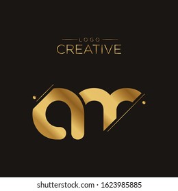 Initial logo letter AM lowercase linked sliced template. Modern Gold Abstract Design for business company. Vector Illustration.