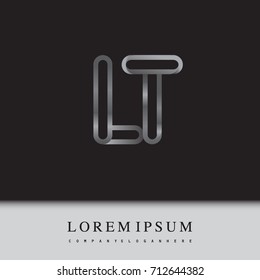 initial logo letter LT, linked outline silver colored, rounded logotype