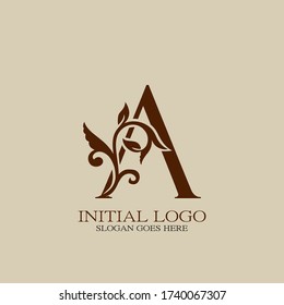 Initial logo letter A luxury style. Vintage nature floral Leaves concept logo design template