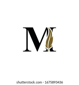 Initial logo letter M with feathers concept.