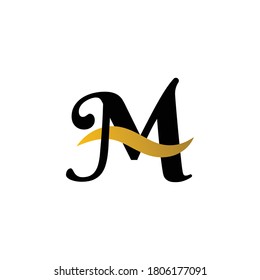 Initial Logo Letter M with gold Stripes color and white background