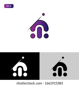 Initial logo letter M lowercase sliced design template. Purple color gradation, white and black letter isolated on white, black and grey background. Suitable for business, consulting company. EPS 10