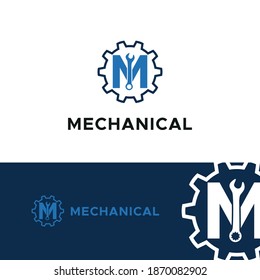 Initial logo with Letter M Wrench and Gear Icon vector for mechanic, setting, repair, and service company