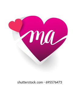 initial logo letter MA with heart shape red colored, logo design for wedding invitation, wedding name and business name.