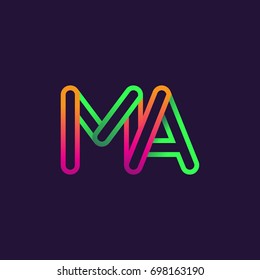 initial logo letter MA, linked outline rounded logo, colorful initial logo for business name and company identity.