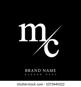 initial logo letter MC for company name black and white color and slash design. vector logotype for business and company identity.