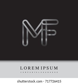 initial logo letter MF, linked outline silver colored, rounded logotype