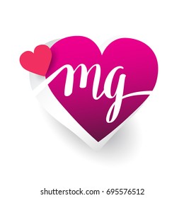 initial logo letter MG with heart shape red colored, logo design for wedding invitation, wedding name and business name.