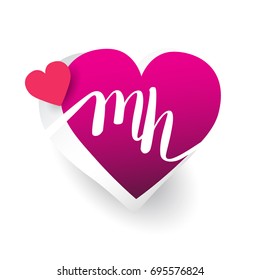 initial logo letter MH with heart shape red colored, logo design for wedding invitation, wedding name and business name.