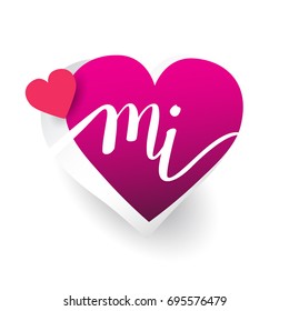 initial logo letter MI with heart shape red colored, logo design for wedding invitation, wedding name and business name.
