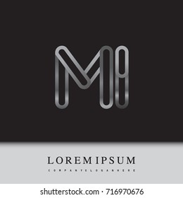 initial logo letter MI, linked outline silver colored, rounded logotype