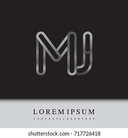 initial logo letter MJ, linked outline silver colored, rounded logotype