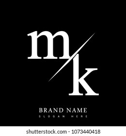 initial logo letter MK for company name black and white color and slash design. vector logotype for business and company identity.