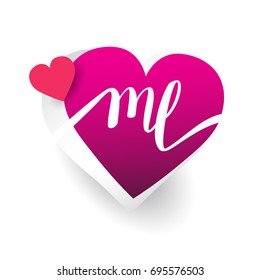 initial logo letter ML with heart shape red colored, logo design for wedding invitation, wedding name and business name.
