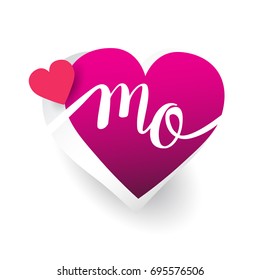 initial logo letter MO with heart shape red colored, logo design for wedding invitation, wedding name and business name.