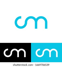 Plantilla vinculada en minúscula CM con letra de logotipo inicial. Letra azul blanca aislada sobre fondo azul blanco. Diseño abstracto moderno para empresas de negocios y consultoría.