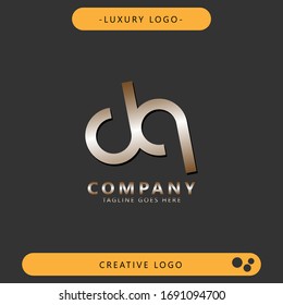 Plantilla vinculada en minúsculas DQ con monograma inicial. Carta de oro con sombra negra. Diseño abstracto moderno para empresas de negocios y consultoría.