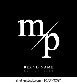 initial logo letter MP for company name black and white color and slash design. vector logotype for business and company identity.
