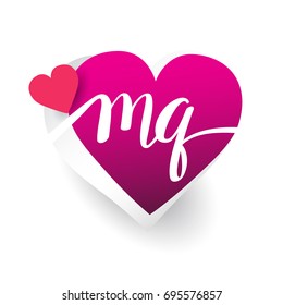 initial logo letter MQ with heart shape red colored, logo design for wedding invitation, wedding name and business name.