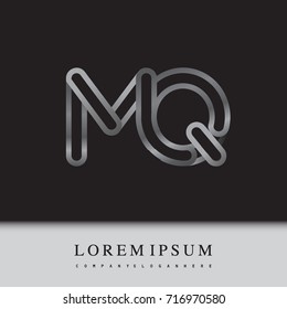 initial logo letter MQ, linked outline silver colored, rounded logotype