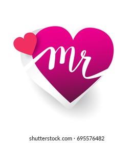 initial logo letter MR with heart shape red colored, logo design for wedding invitation, wedding name and business name.