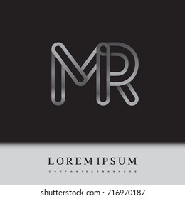 initial logo letter MR, linked outline silver colored, rounded logotype