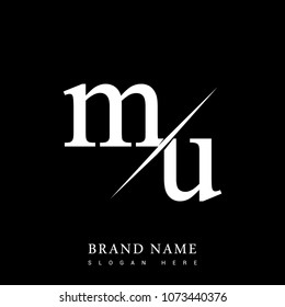 initial logo letter MU for company name black and white color and slash design. vector logotype for business and company identity.