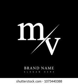 initial logo letter MV for company name black and white color and slash design. vector logotype for business and company identity.