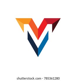 Initial logo, Letter MV, Initial MV, Triangel, colorful, Letter V, Letter VM, Initial VM, Colorful poly Overlay Logo Design Template Element