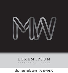 initial logo letter MW, linked outline silver colored, rounded logotype