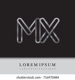 initial logo letter MX, linked outline silver colored, rounded logotype