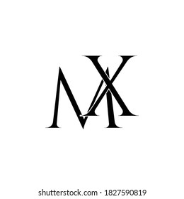 Initial Logo Letter MX XM Monogram in Black and White.