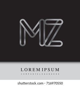 initial logo letter MZ, linked outline silver colored, rounded logotype