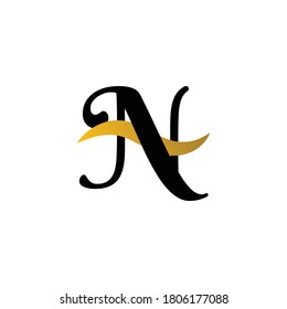 Initial Logo Letter N with gold Stripes color and white background