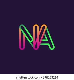 initial logo letter NA, linked outline rounded logo, colorful initial logo for business name and company identity.