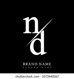 initial logo letter ND for company name black and white color and slash design. vector logotype for business and company identity.