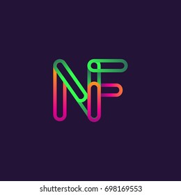 initial logo letter NF, linked outline rounded logo, colorful initial logo for business name and company identity.