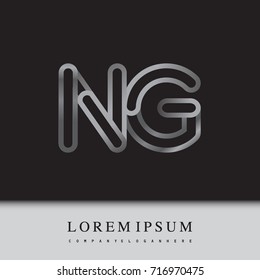 initial logo letter NG, linked outline silver colored, rounded logotype