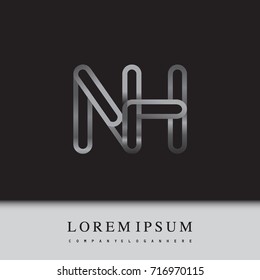 initial logo letter NH, linked outline silver colored, rounded logotype