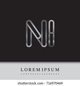 initial logo letter NI, linked outline silver colored, rounded logotype