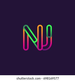 initial logo letter NJ, linked outline rounded logo, colorful initial logo for business name and company identity.