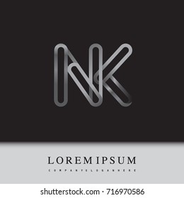 initial logo letter NK, linked outline silver colored, rounded logotype