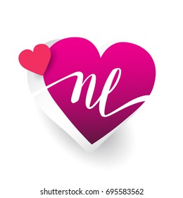 initial logo letter NL with heart shape red colored, logo design for wedding invitation, wedding name and business name.