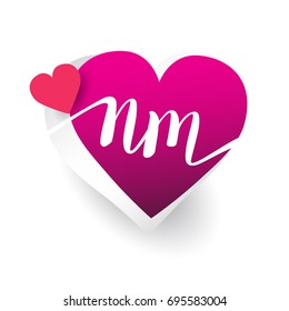 initial logo letter NM with heart shape red colored, logo design for wedding invitation, wedding name and business name.