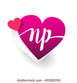 initial logo letter NP with heart shape red colored, logo design for wedding invitation, wedding name and business name.