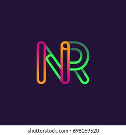 initial logo letter NR, linked outline rounded logo, colorful initial logo for business name and company identity.