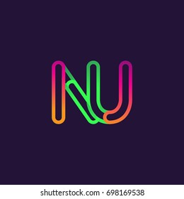 initial logo letter NU, linked outline rounded logo, colorful initial logo for business name and company identity.