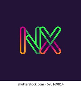 initial logo letter NX, linked outline rounded logo, colorful initial logo for business name and company identity.